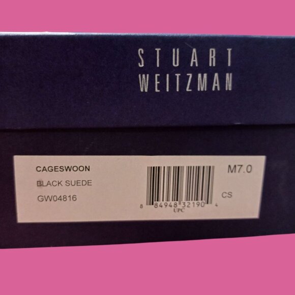 Stuart Weitzman  Suede Cageswoon Heels Round Toe Classic Womens Pumps Black 7.0M - Picture 3 of 16